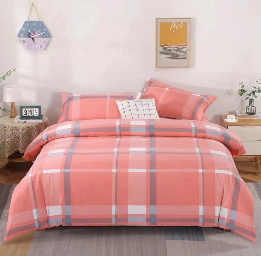 【春意盎然】双人床单 粉 加厚 斜纹透气 格子 送枕套一对