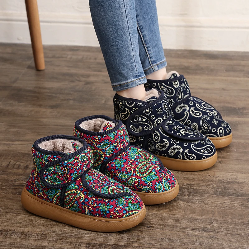 冬季新款加绒加厚棉鞋手工保暖棉鞋妈妈鞋国风棉拖鞋女包跟牛筋底