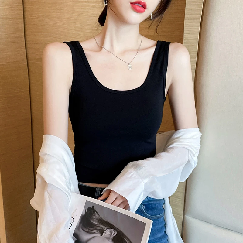 黑色纯棉小吊带背心女夏别致无袖上衣设计感外穿内搭美背短款打底