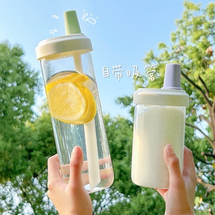 网红吸管玻璃杯子ins高颜值简约大容量便携耐高温奶茶喝水杯