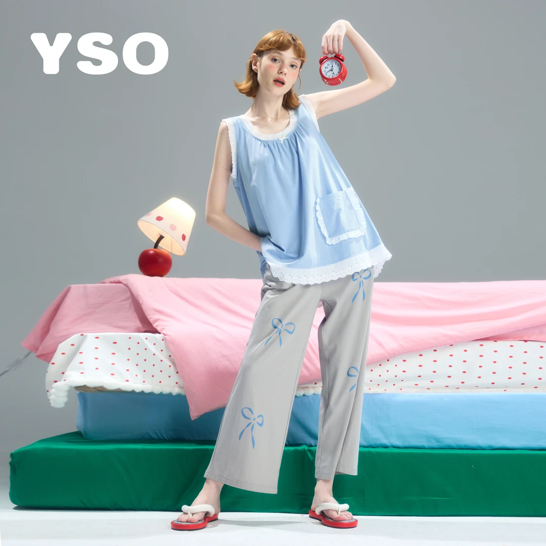 yso【礼物系列】新款夏季睡衣女甜美吊带可爱舒适家居服套装可外穿D