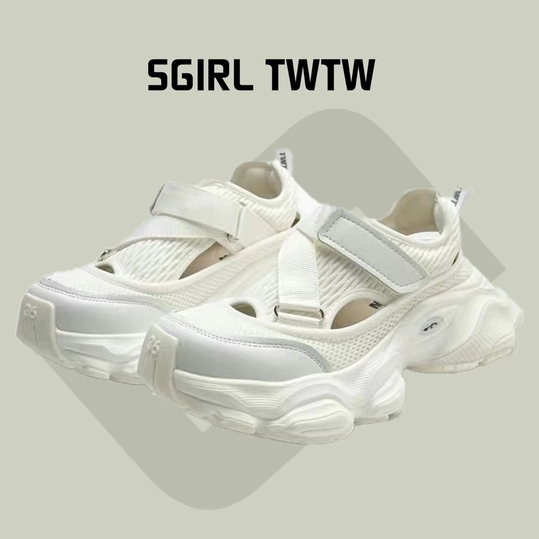 SGIRL TWTW潮牌镂空玛丽珍老爹鞋女厚底增高魔术贴凉鞋休闲运动鞋