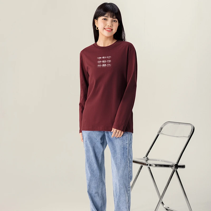 九果-十字-打底衫长袖t恤男秋冬纯棉厚实小领口纯白色打底长袖T恤