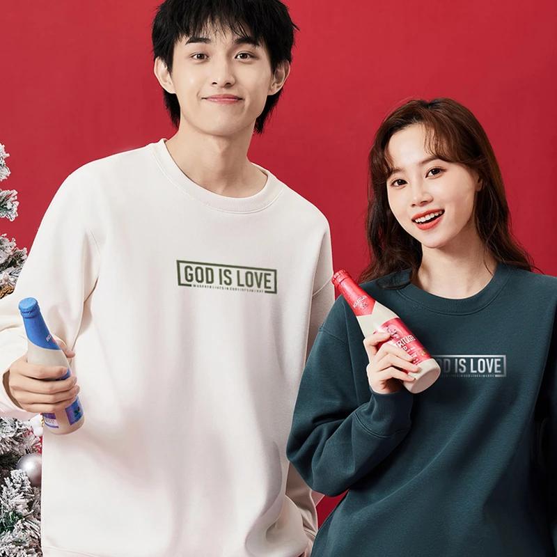 G-LOVE加绒加厚纯色圆领休闲卫衣冬季宽松百搭运动上衣情侣装