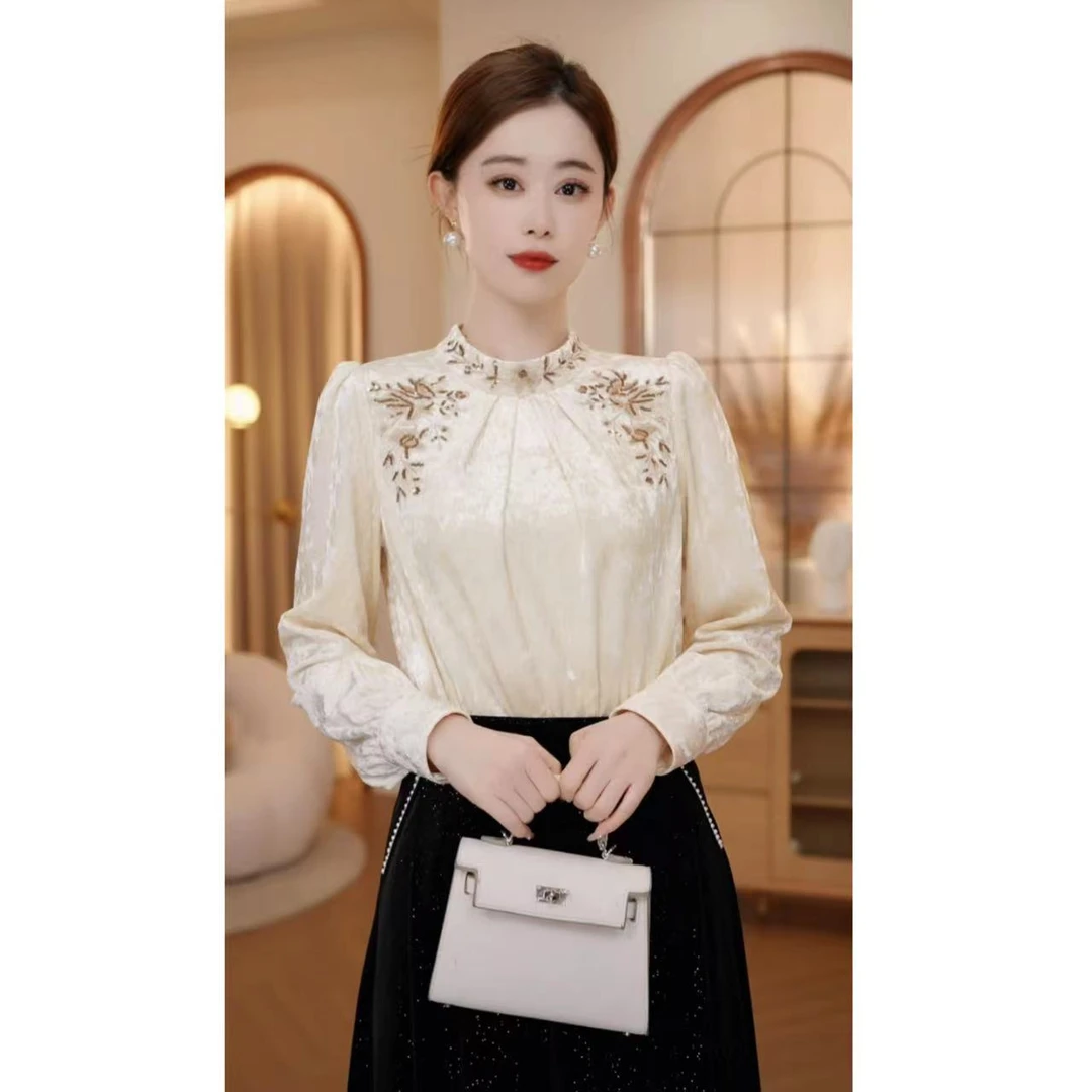 【嘉嘉JIANG】玫瑰雾香 原创轻奢气质丝绒衬衫/洋气半裙 XJ234A3066