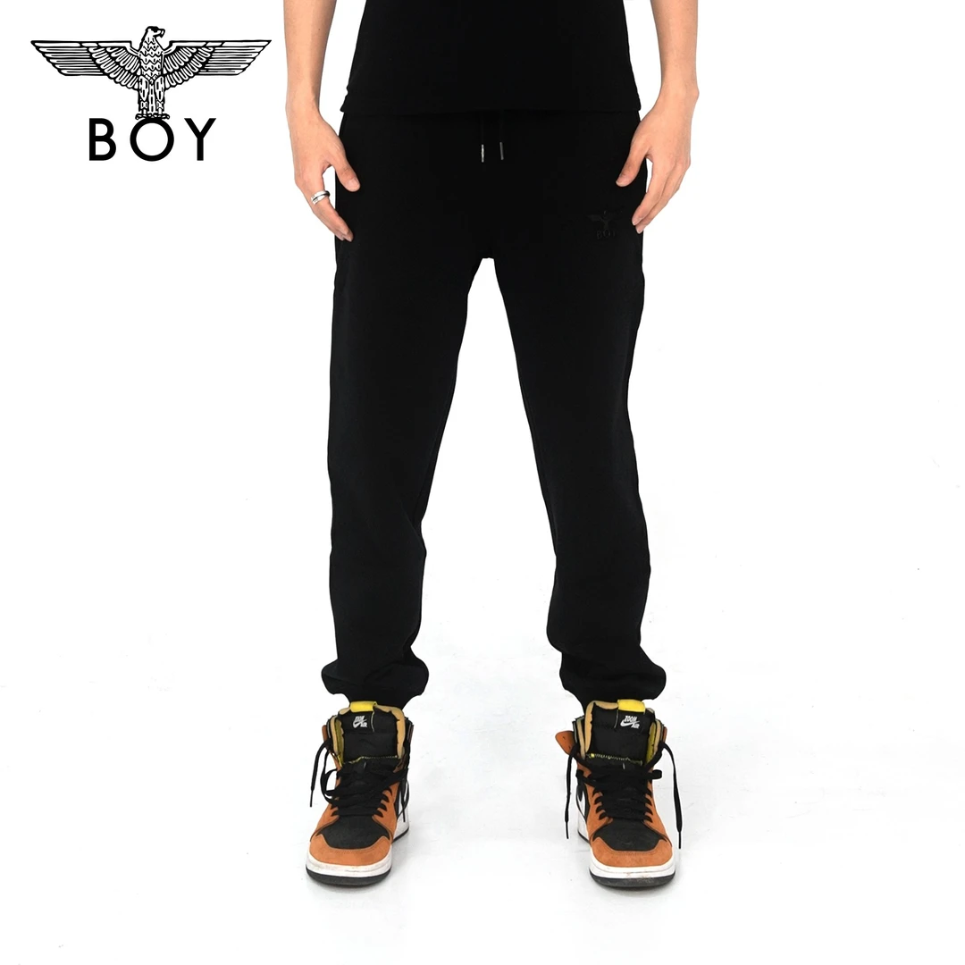 BOYLONDON潮牌休闲裤男女同款秋冬季同款黑色加绒百搭长裤 N15011