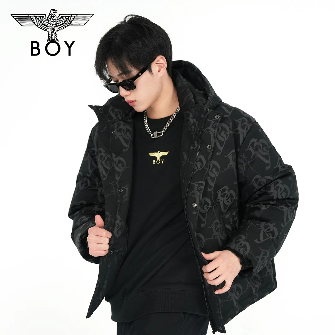 BOYLONDON 潮牌羽绒服男女冬季新款黑色休闲连帽加厚外套 M28704