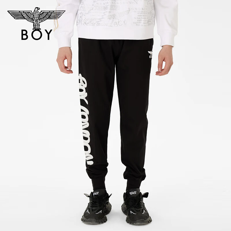 BOYLONDON潮牌休闲裤男女款2023春夏新品修身黑色百搭长裤N15021