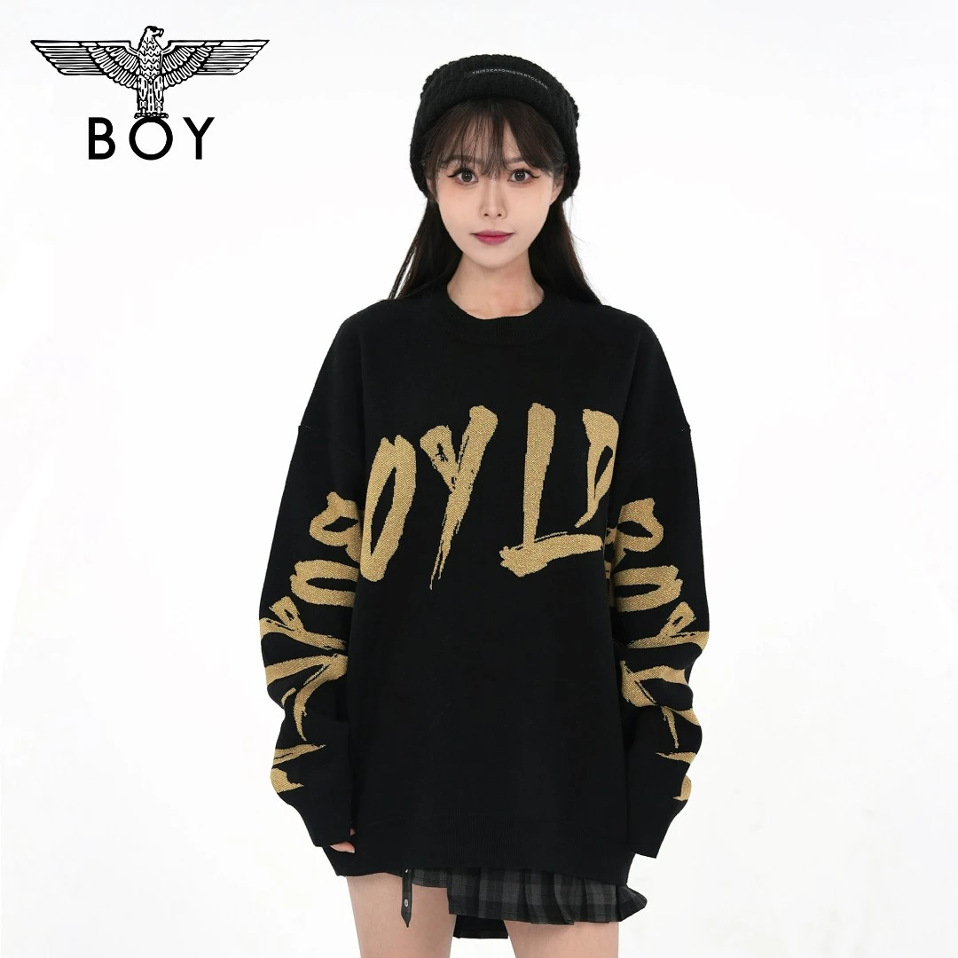 BOYLONDON潮牌针织衫男女同款秋冬季老鹰提花休闲宽松上衣 N60007
