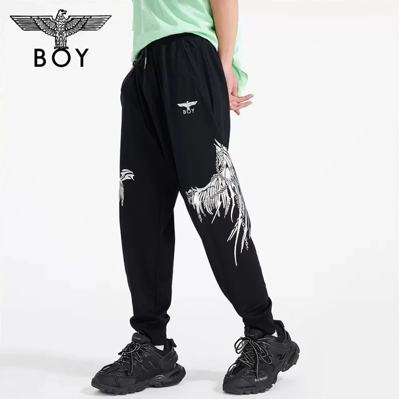 BOYLONDON休闲裤男女同款春夏季新品银色翅膀舒适束脚长裤 N15003