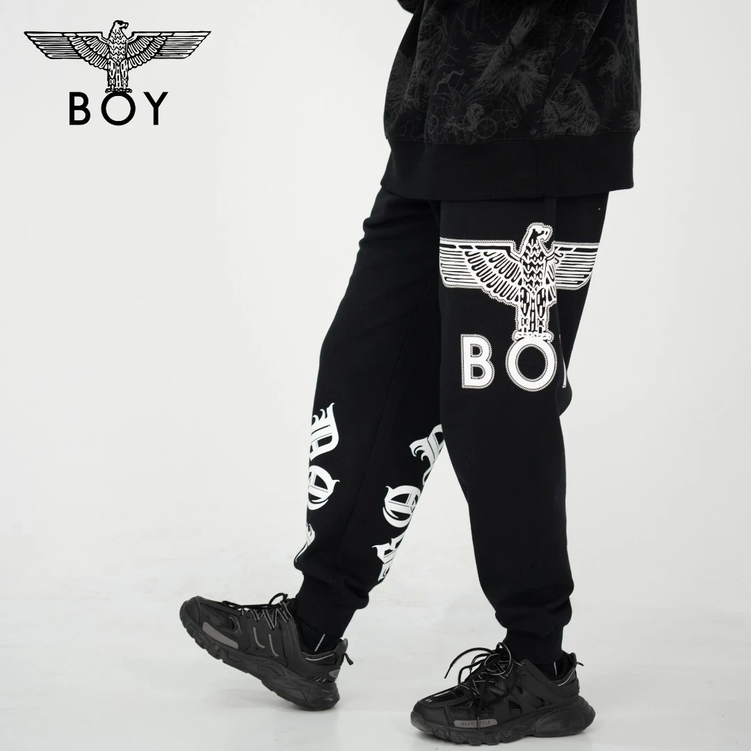 BOYLONDON潮牌休闲裤男士秋冬新款哥特字母印花加厚长裤 N15902
