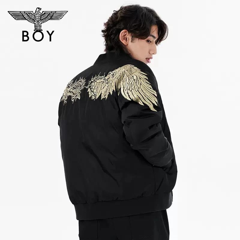 BOYLONDON潮牌短款羽绒服秋冬季新款翅膀刺绣朋克时尚外套 N28003