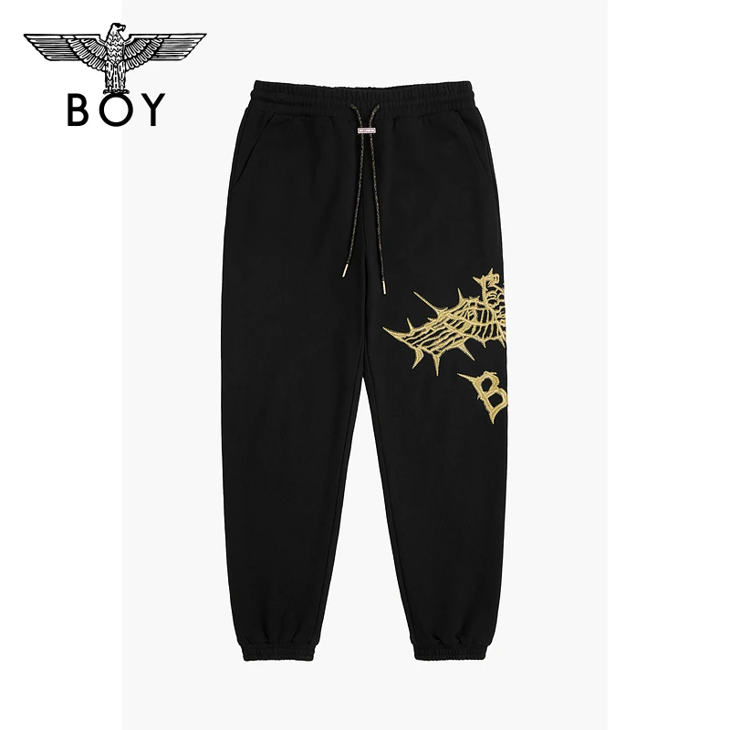BOYLONDON潮牌针织裤男女同款秋季新品光电老鹰刺绣休闲裤 N15017