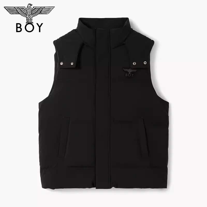 BOYLONDON23秋冬情侣款黑色老鹰LOGO时尚宽松保暖羽绒马甲N30004