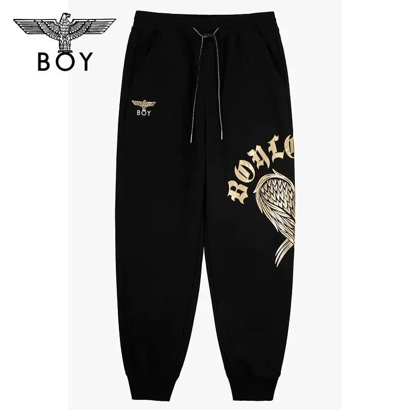 【黑天鹅】BOYLONDON休闲裤秋冬季新品翅膀印花针织百搭长裤 N15012
