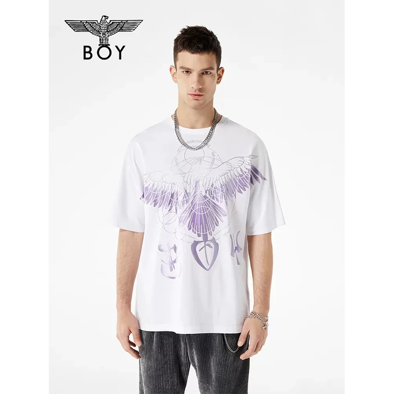 【烈日金鹰】BOYLONDON短袖情侣款圆领大老鹰LOGO烫紫金T恤N01042