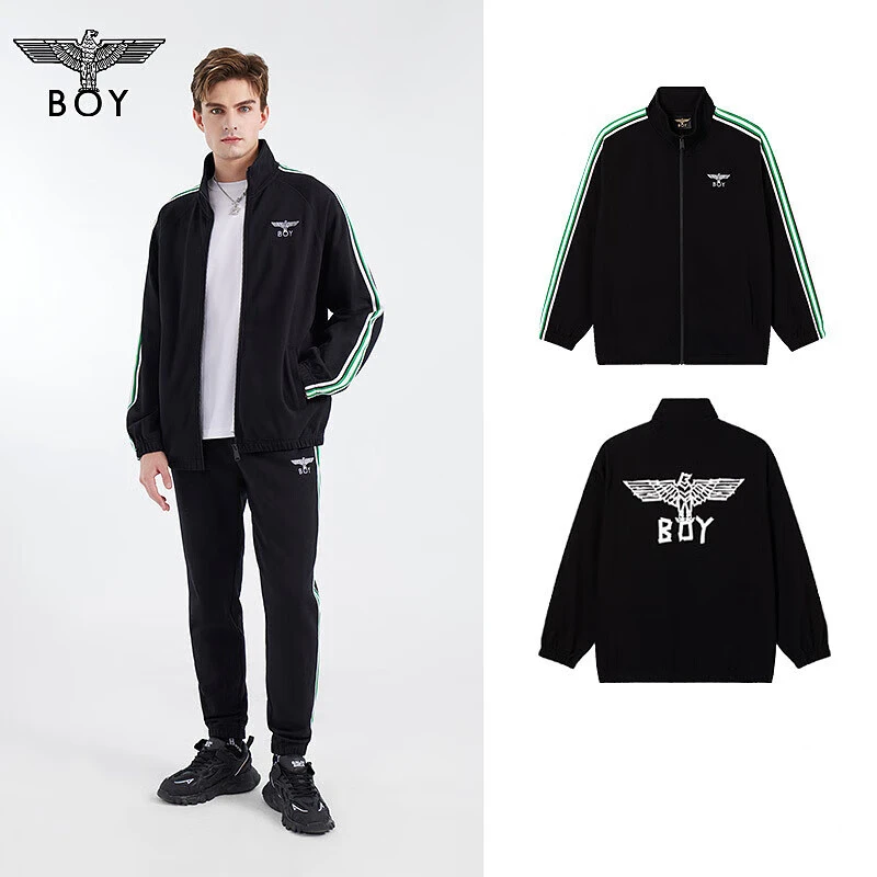 BOYLONDON23秋季新品棒球服美式复古撞色条纹休闲卫衣外套N12001
