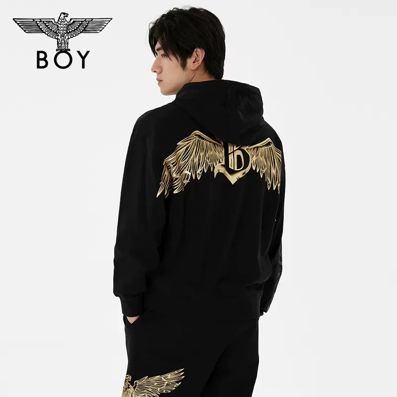 BOYLONDON潮牌卫衣情侣款春夏新款黑色宽松连帽套头上衣 N04011
