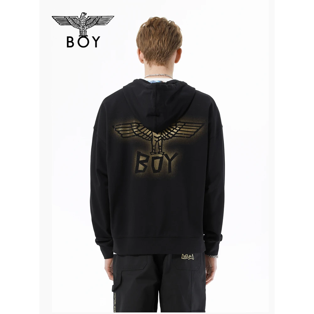 BOYLONDON外套男女同款2022新品网点烫钻LOGO连帽卫衣秋潮N06001