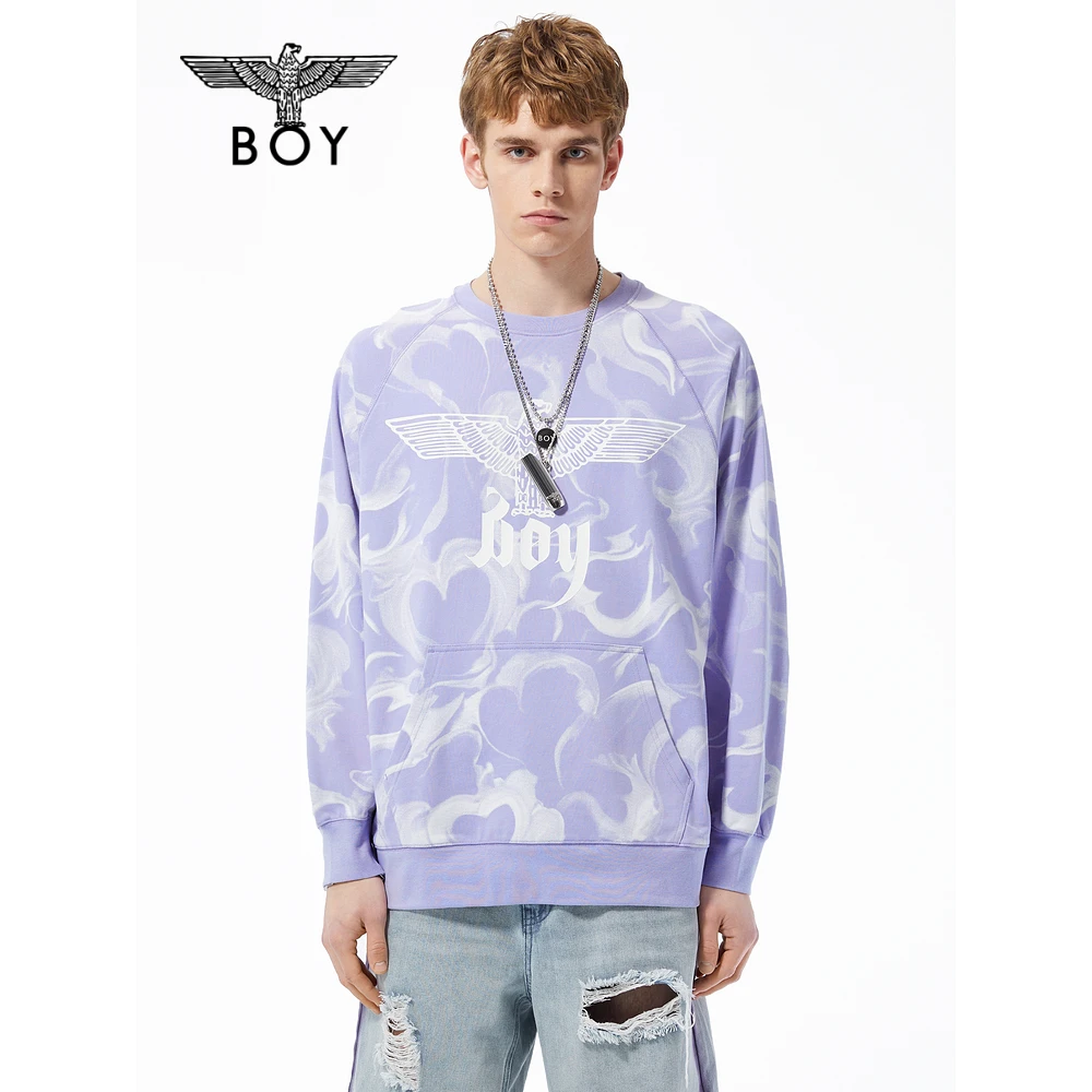 BOYLONDON 套头衫男女同款秋季新品爱心满印紫色清新卫衣 N03009