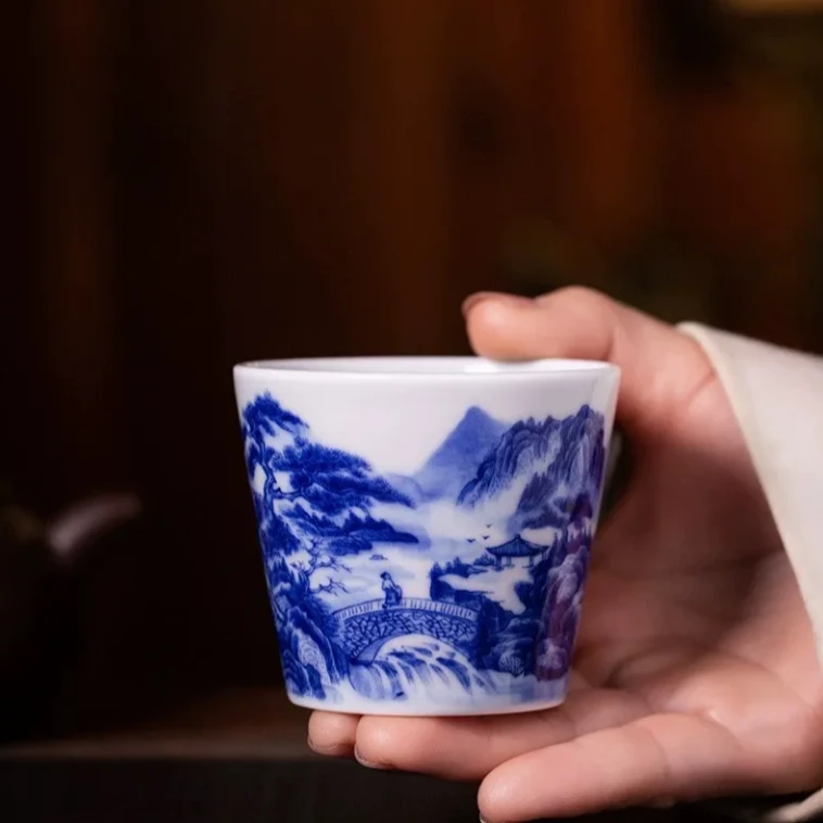 【备用链接，拍下备注】青花清流胜镜大号直口杯竹节杯主人杯茶具