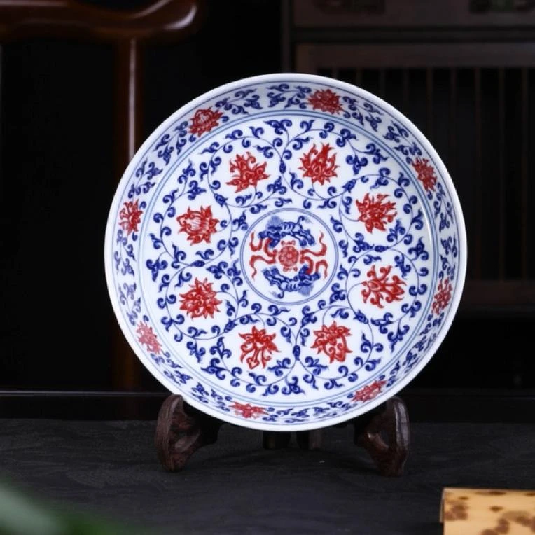 青花釉里红复古莲壶承景德镇陶瓷茶具精品高温中式全满工家用茶具