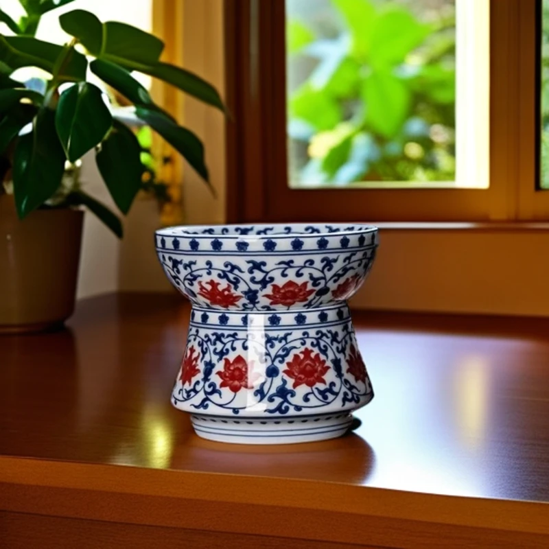 青花釉里红缠枝茶漏过滤网全瓷一体瓷滤网底座景德镇功夫茶具陶瓷