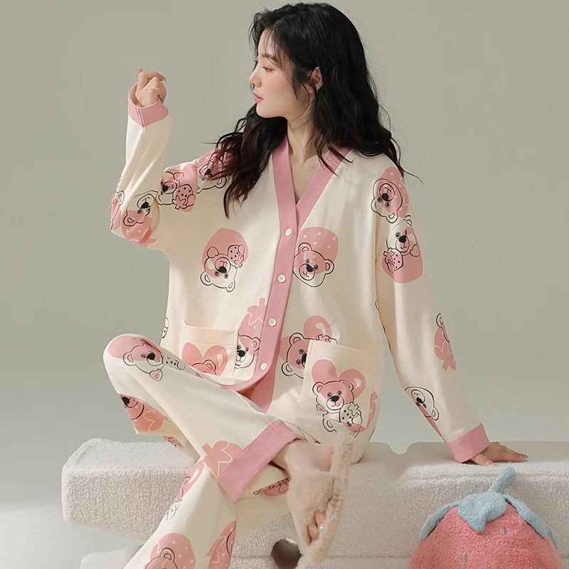 2024年新款睡衣女春秋季开衫长袖日系小清新甜美可爱家居服可外穿