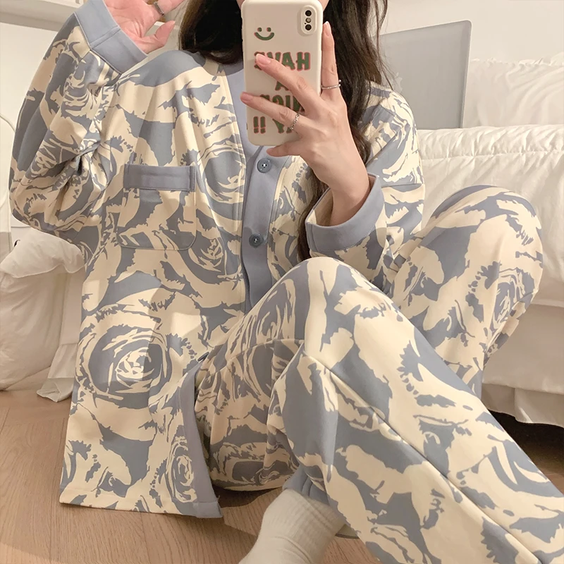 卡通长袖睡衣女2024年新款网红爆款可外穿大码家居服两件套装秋款