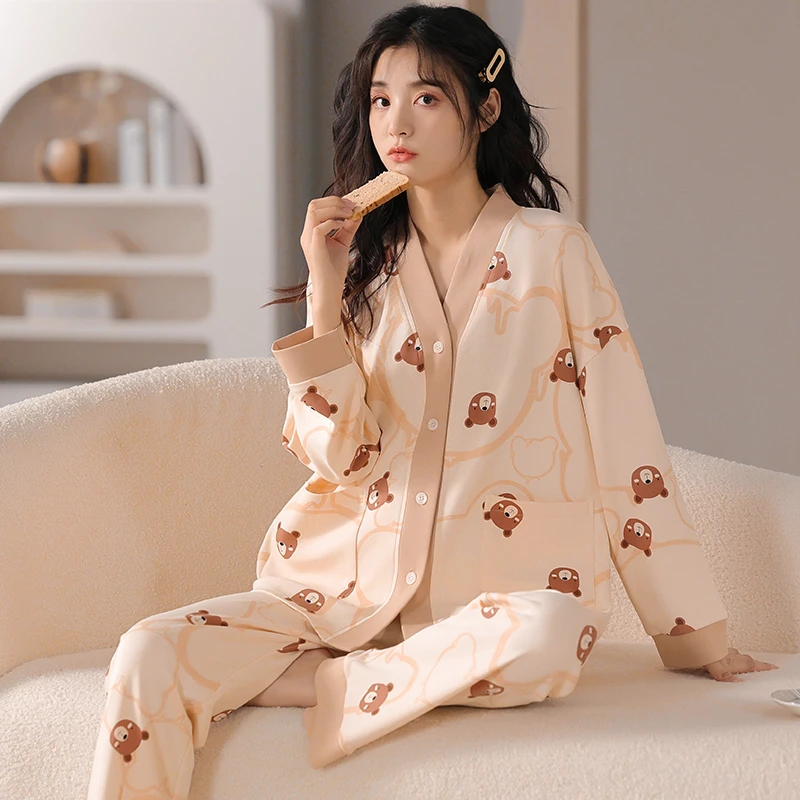 芯语婷迷你熊睡衣春秋季小香风甜美家居服套装可外穿