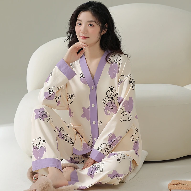 网红同款爆款日系甜美睡衣女春秋季长袖家居服套装夏季薄款可外穿