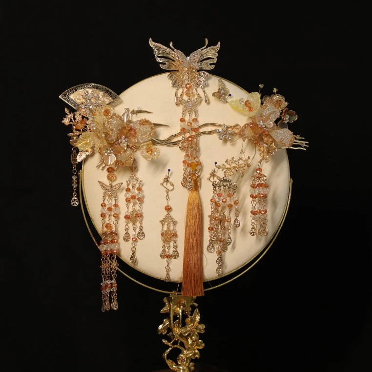 Kadimeixue/卡帝美学新款B3530蝴蝶款婚礼结婚金色大气款新娘流苏