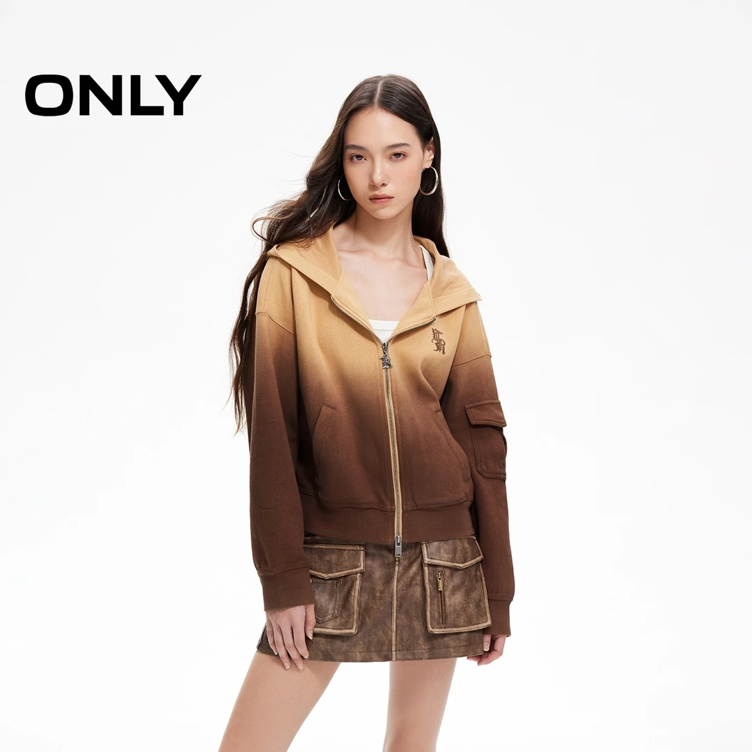 ONLY2025秋季新款时尚宽松渐变运动休闲连帽开衫卫衣女|12439R012