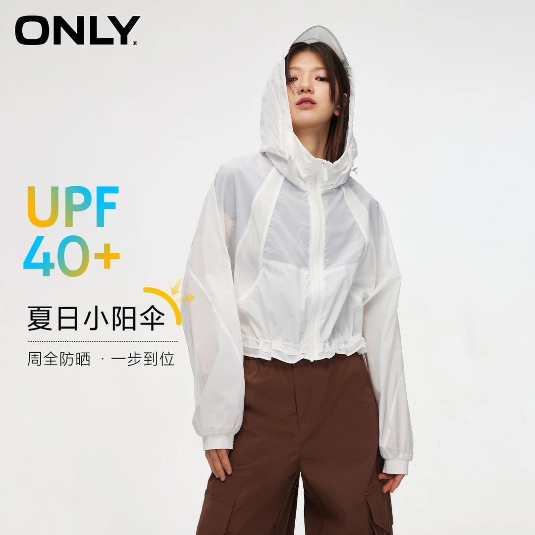 【UPF40+】ONLY2024秋季新款防晒宽松连帽插肩袖外套女|124136044