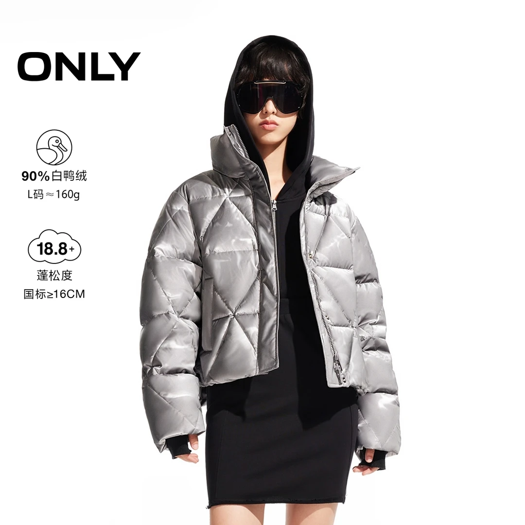 ONLY2025冬季新款高级感90白鸭绒保暖立领短款羽绒服女|124423017