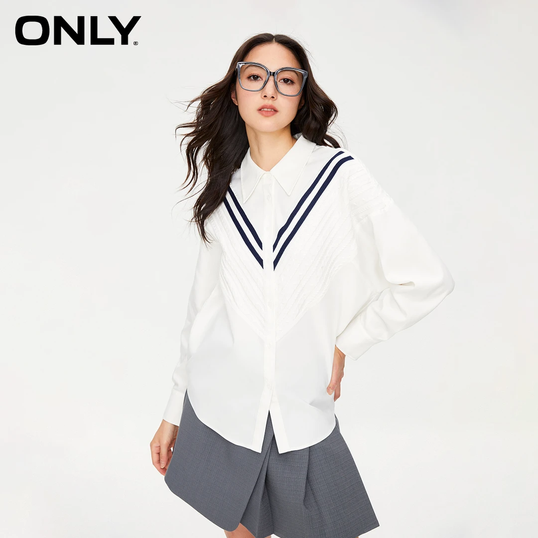 ONLY秋季新款时尚气质百搭宽松翻领撞色长袖衬衫女|123305025