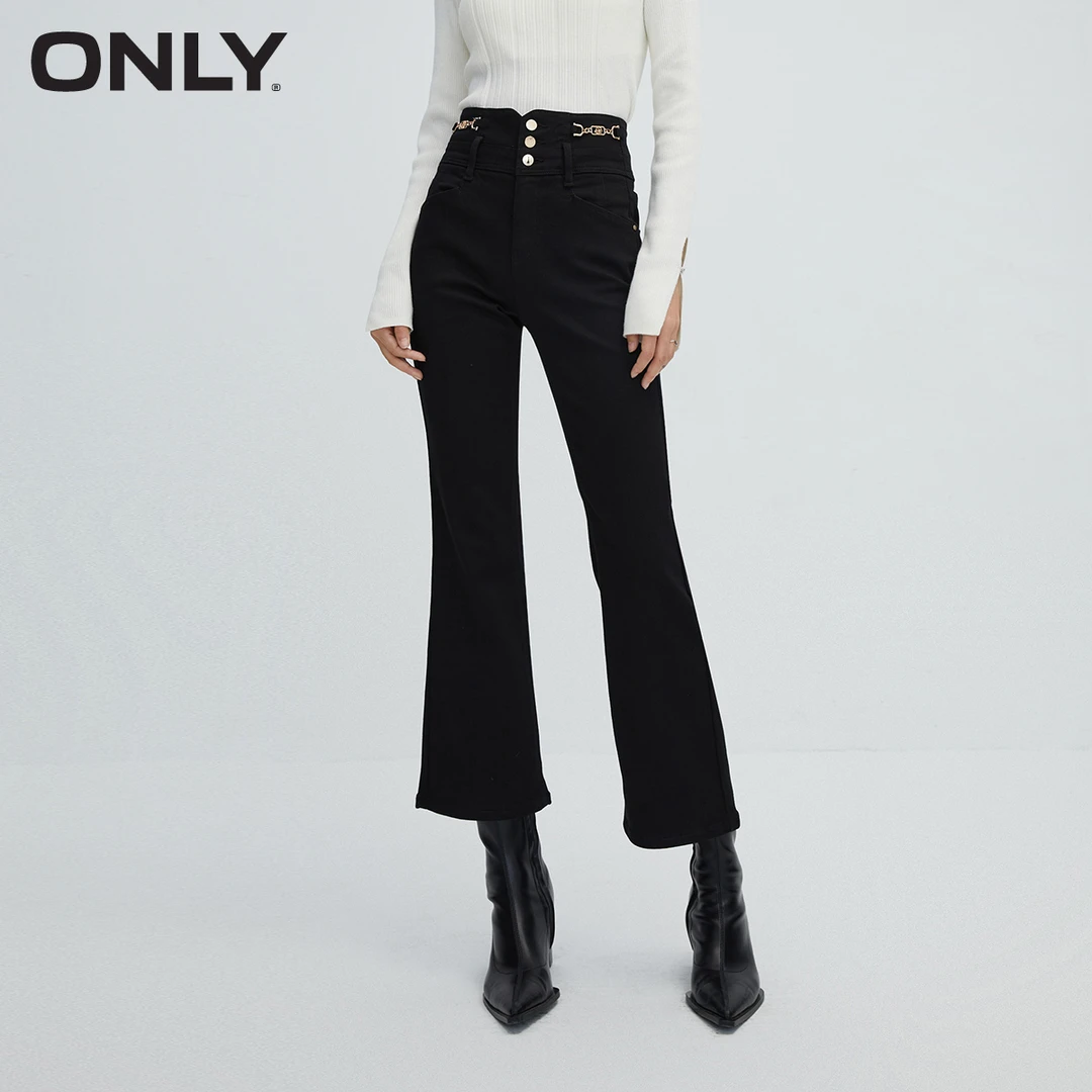 ONLY秋季新款时尚复古高腰修身喇叭九分牛仔裤女|123449044