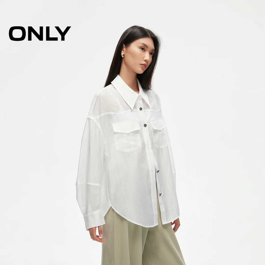 ONLY2024秋季新款法式轻熟风薄款宽松翻领长袖衬衫女装|124305009