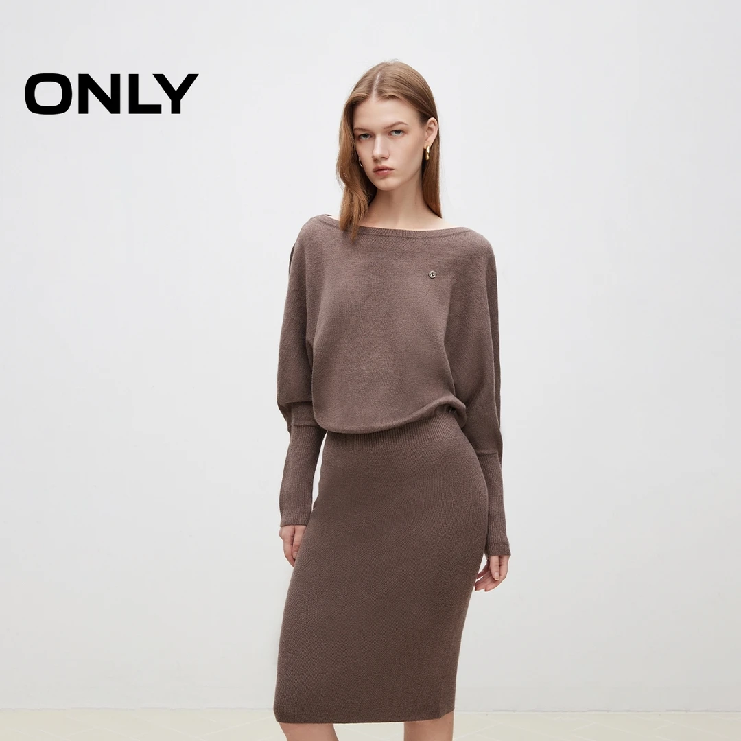 ONLY2024秋季新款优雅气质蝙蝠袖针织裙长袖连衣裙女装|124346008