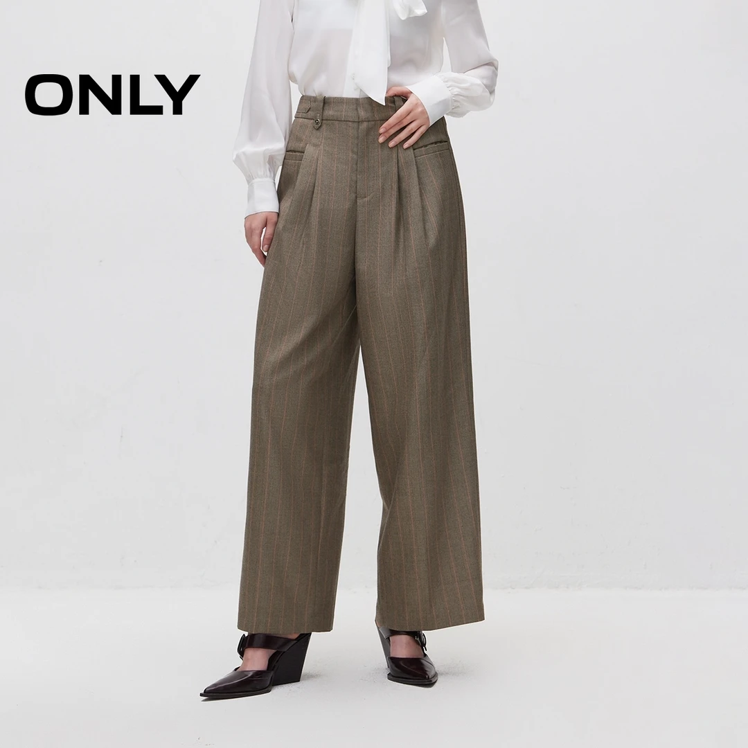 ONLY2025秋季新款简约通勤显瘦高腰阔腿长裤休闲裤女|124314019