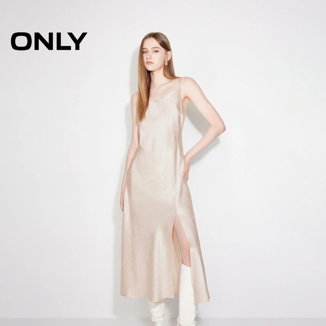 ONLY2025春季新款时尚法式显瘦V领吊带中长裙连衣裙女|125107005