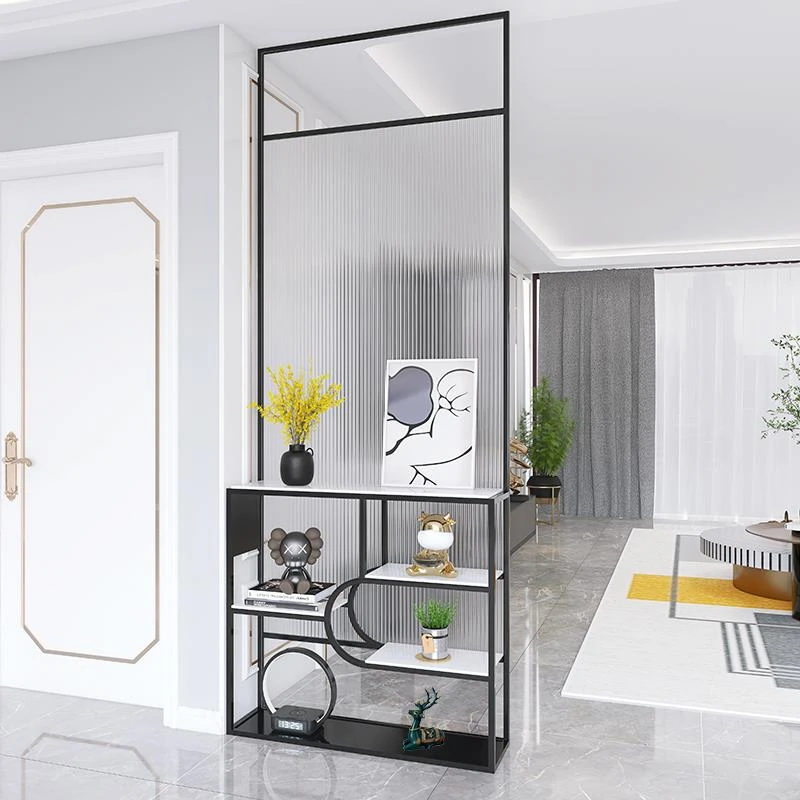 轻奢入户屏风隔断现代简约客厅铁艺玄关柜长虹玻璃卫生间遮挡装饰