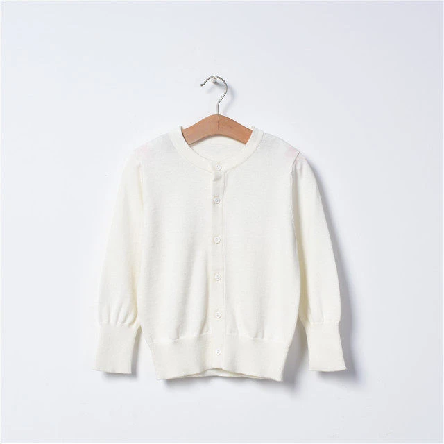 朴素耕MK06/7儿童百搭针织开衫春秋纯棉长袖白色宝宝纯色圆领毛衣