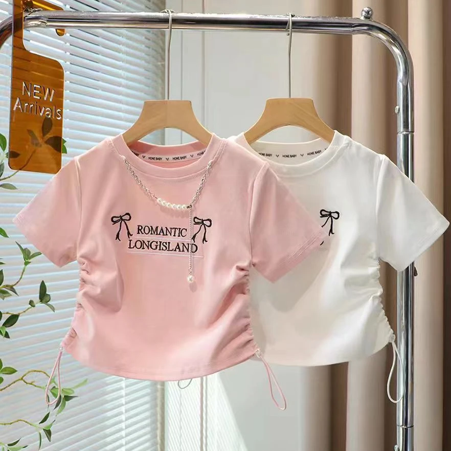 夏季中童侧抽绳辣妹T