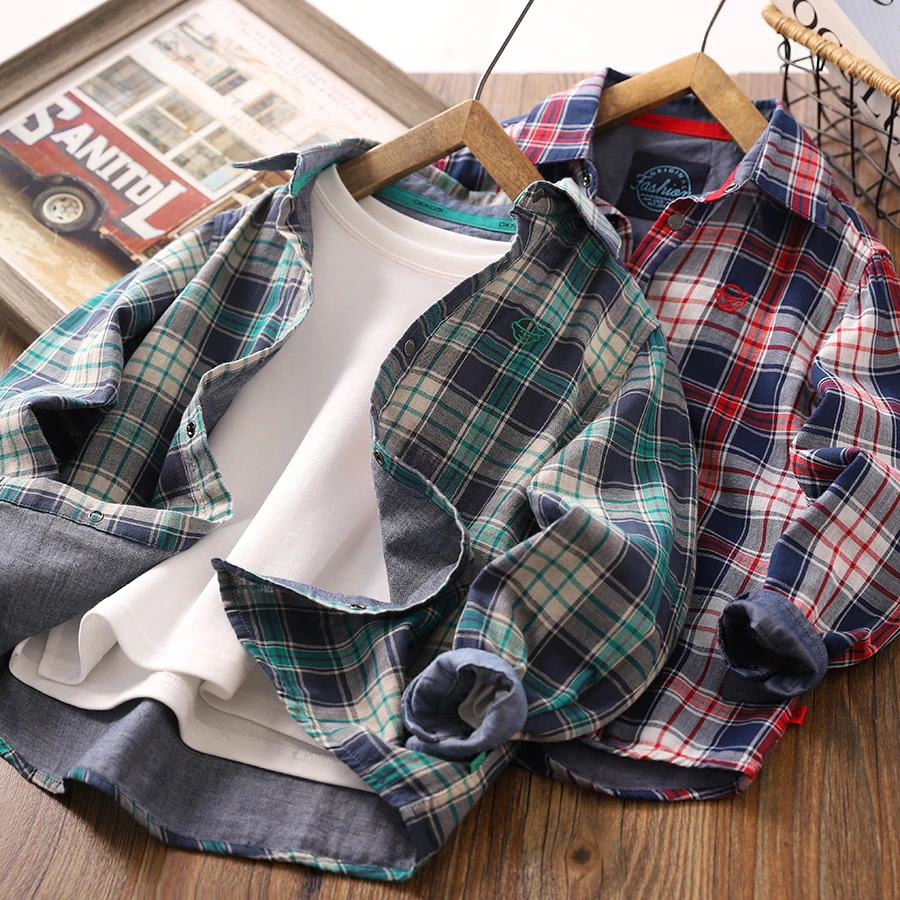 男童长袖衬衫秋装2024春秋季新款儿童装格子翻领薄款衬衣帅气上衣