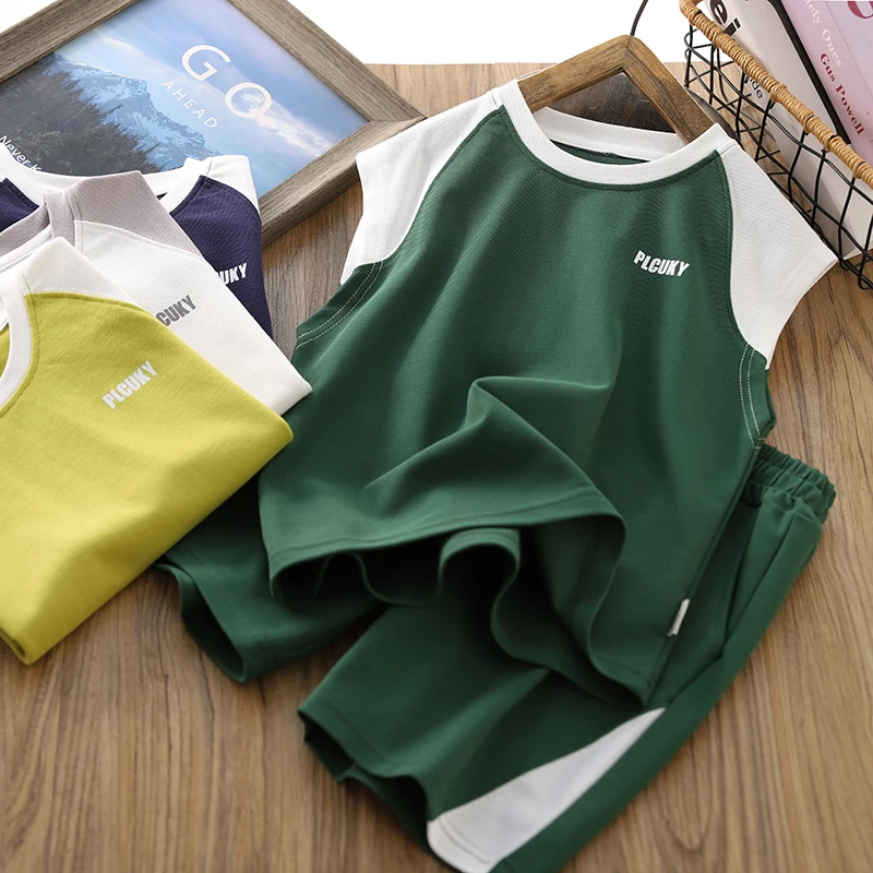 男童夏季套装儿童夏装网眼无袖背心短裤2024新款凉感运动服两件套