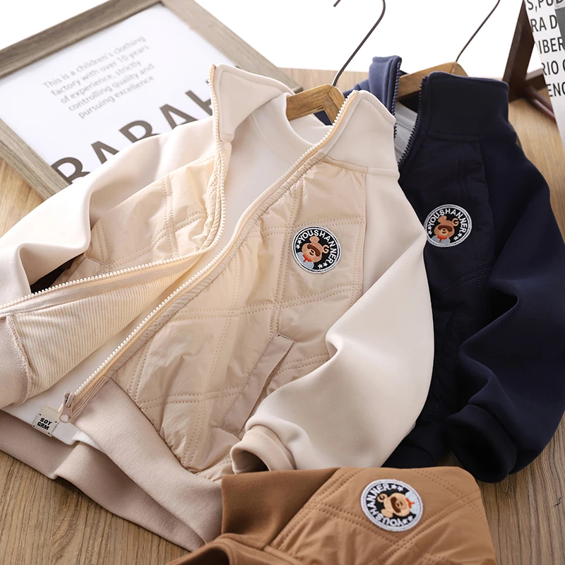 男童加厚外套秋冬装儿童棉衣2024新款男孩冬季防风保暖立领夹克衫