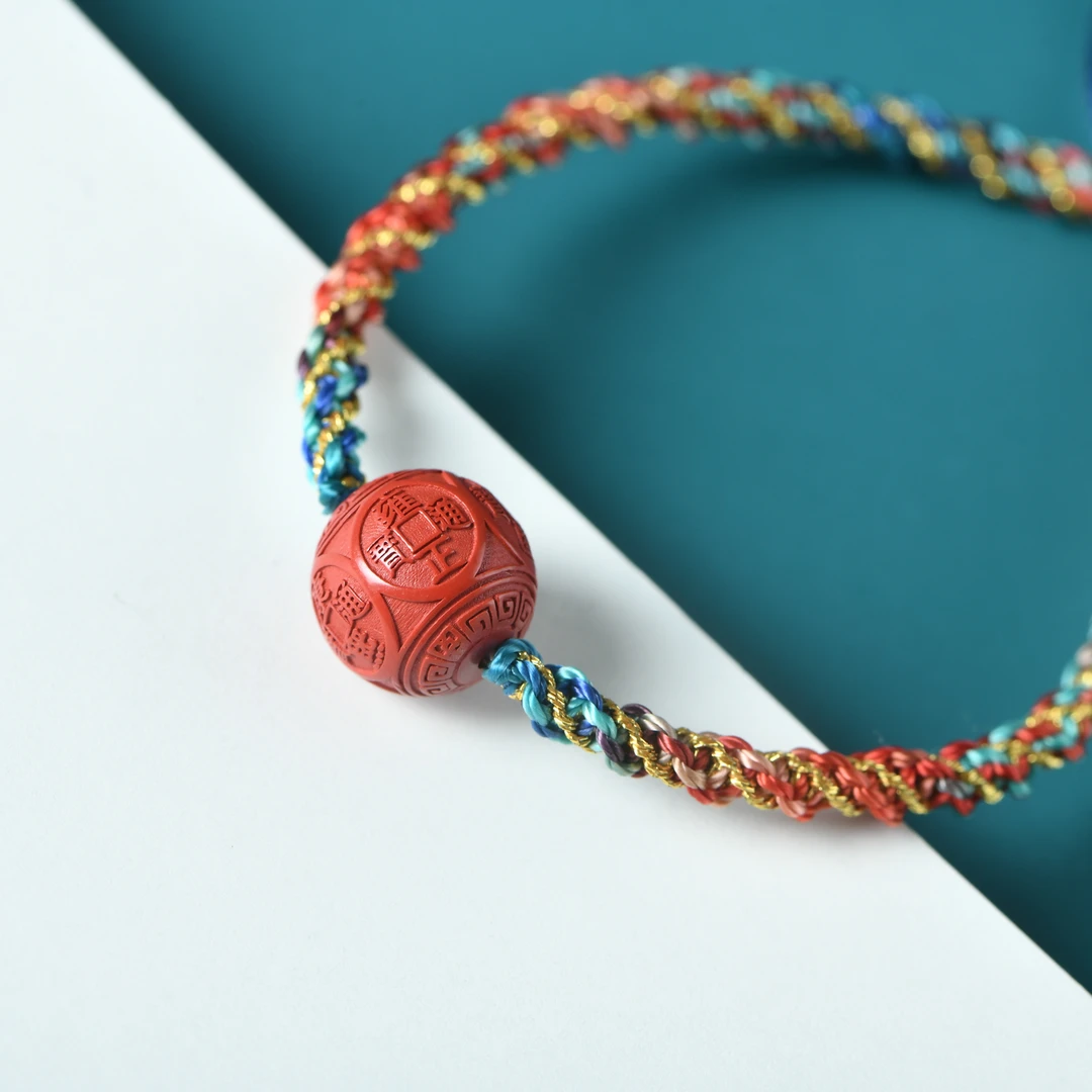 含辰砂工艺品朱砂红砂1.2五帝珠手编绳手链