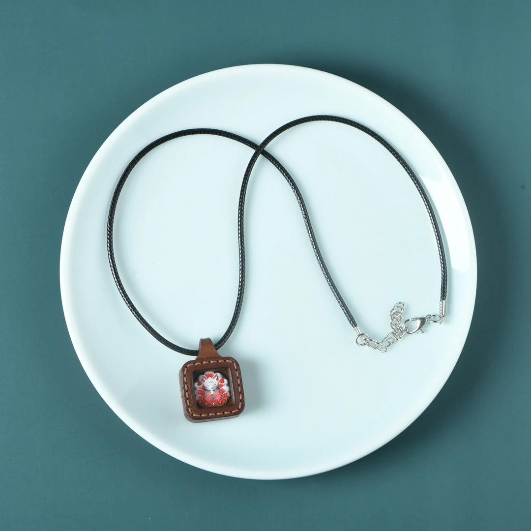 合金皮质吊坠 陶土彩绘小唐卡皮框吊坠