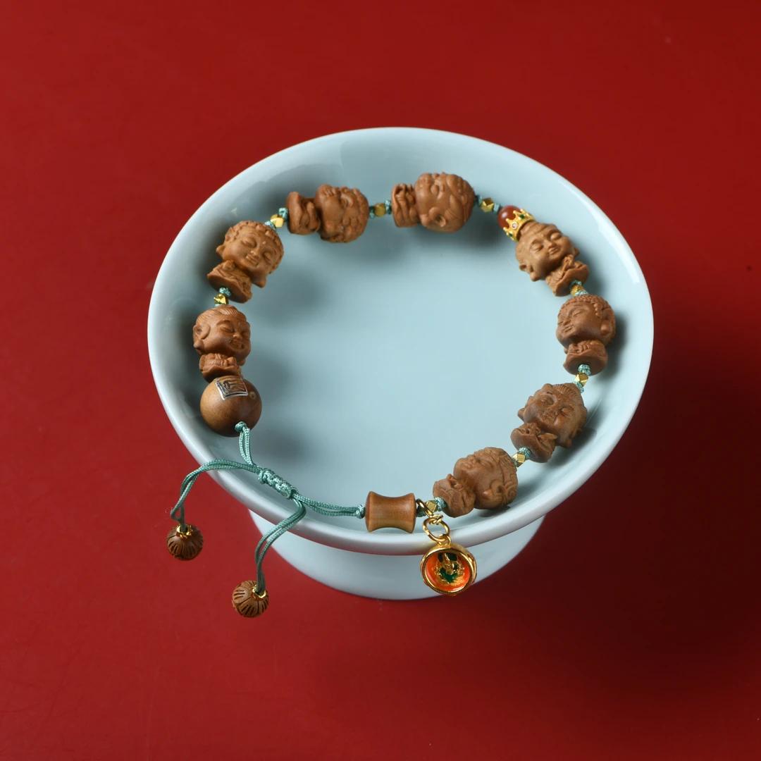 印度老山檀香精雕八大守护神编织手链